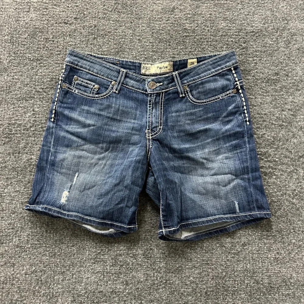 BKE Denim Shorts Womens 28 Payton Blue Distressed Rhinestone Contrast Stitch
